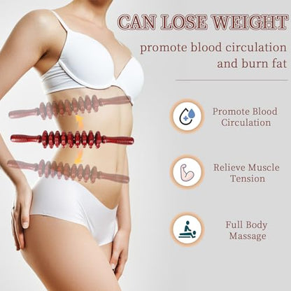 Liitrton Manual Wooden Massage Roller Stick for Legs, Body Roller, Red | Wood Therapy Massage Tools for Trigger Points Relief, Sore Muscle Recovery - color: Red Straight-9-wheel