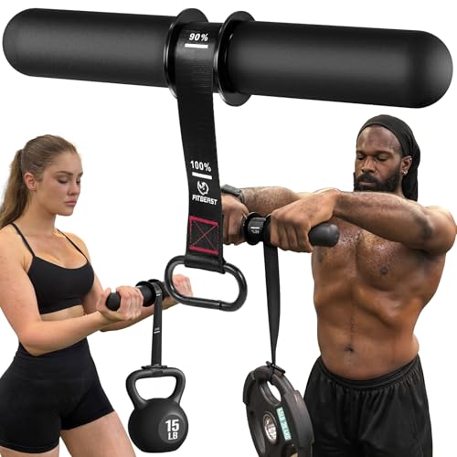 FitBeast Forearm Strengthener & Forearm Exerciser, Wrist Roller | Forearm strength trainer with thick handle and adjustable strap. Ideal for grip strength, muscle building and rehabilitation. - color: Black