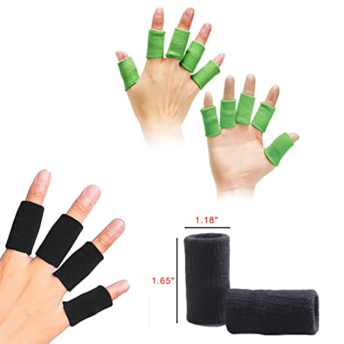 ELANE 40 PCS Finger Splint Finger Holster Thumb Brace Support Elastic Sleeves for Finger Support,Knuckle(Black & Green) - color: black+green
