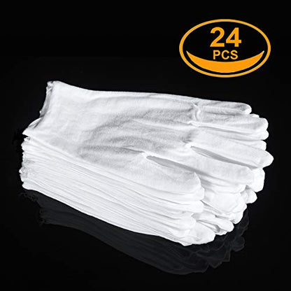 12 Pairs White Cotton Gloves for Serving Inspection Costume - Cloth Gloves for Dry Hands Eczema SPA Moisturizing - color: 12 Pairs
