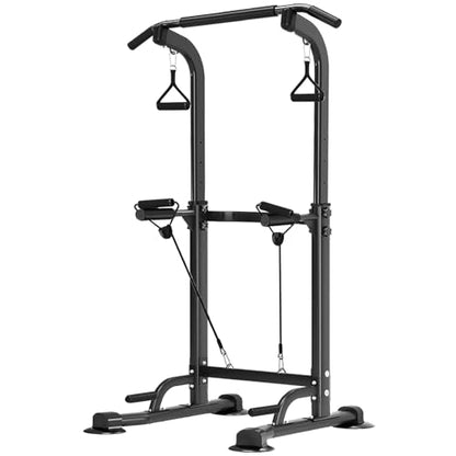 Power Tower Pull Up Bar,Pull-Up Rack Dip Station,Height Adjustable Multi-functional Home Strength Training Gym Equipment, Save Space,People Below 6 feet - color: Black