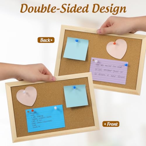 MAGICLULU Double-Sided Cork Bulletin Board with Wooden Frame Wooden Message Board with Easel Stand for Notes, Photos and Displays 11.81x7.87 Inch