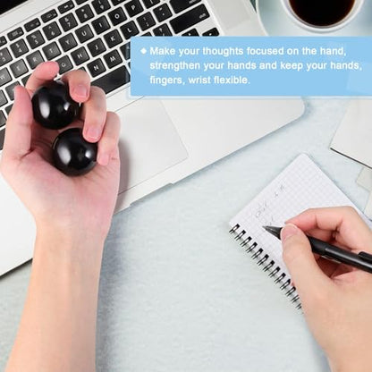 Learay 2Pcs Baoding Balls, Boading Balls for Hand Therapy, Black, 2 inch | Chinese Health Exercise Massage Balls with Carry Pouch for Stress Relief Meditation Ball - color: Black/2 Inch