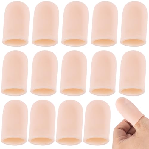 14 PCS Gel Fingertip Bandages Protectors, Silicone Skin Color Finger Support, Reusable Fingertip Cots Sleeves for Arthritis, Hands Cracking, Gardening - 1.69 in - size: 1.69 in - 14 pcs