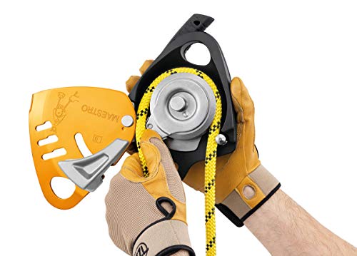 Petzl, Descender Maestro S, Descender with Integrated Progress-Capture Pulley for Loads up to 250 kg, Compatible with 10.5 to 11.5 mm Ropes