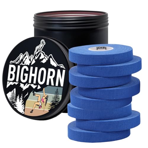 Bighorn Athletics Climbing Finger Tape with Retro Design Female Climber Tin Canister, 0.5-Inch x 45-feet, 8-Rolls, Blue - color: Blue