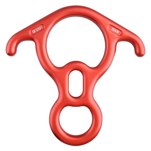 TRIWONDER Rescue Figure 8 Descender, 35kN 50kN Aluminum Rappelling Belay Gear Climbing Rigging Plate Downhill Equipment Heavy Duty - color: 50kN Red