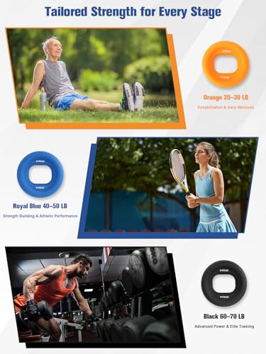 Cozary Grip Strength Trainer Set, 6-Piece - 20-70 lb Hand & Finger Training Set with 3 Grip Strength Rings & 3 Finger Stretchers - For Climbing, Strength Sports & Home - Ideal for Beginners and