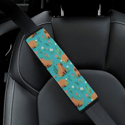 Breathable Seat Belt Shoulder Pad for Adults and Children, Stroller Pushchair High Chair, 2 Pack Capybara Floral Green Neck Strap Covers Easy Install (No Tool) - color: Pattern 283