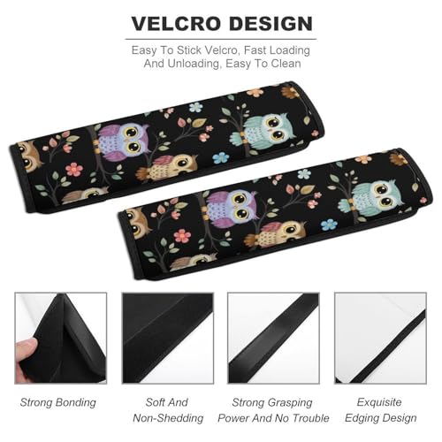 2PCS Breathable Seat Belt Cover for Adults and Children, Most Cars, Colorful Owls Cute Owl Shoulder Harness Cover, Shock Absorption - color: Pattern 565