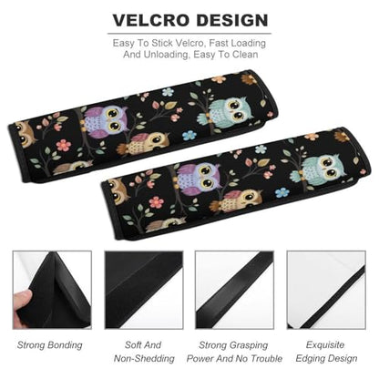 2PCS Breathable Seat Belt Cover for Adults and Children, Most Cars, Colorful Owls Cute Owl Shoulder Harness Cover, Shock Absorption - color: Pattern 565