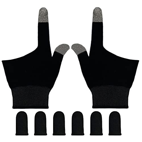 Gaming Gloves for Sweaty Hands, Ultra-Thin Breathable Touchscreen Game Gloves with Thumb Finger Sleeves for iPad Tablet/Mobile Phone - size: Medium
