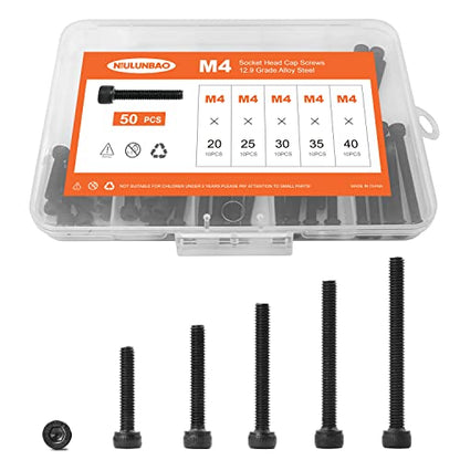M4 x 20mm 25mm 30mm 35mm 40mm Hex Socket Head Cap Screws Bolts, 12.9 Grade Alloy Steel, Black Oxide Finish, Allen Hex Drive, Metric Machine Fully Threaded, Assortment Kit 50PCS - size: M4 x 20/25/30/35/40mm (50PCS)