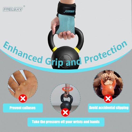 Frelaxy Lifting Wrist Straps for Women and Men, Weight Lifting Grips | Double-layer leather, Cushioned wrist support, Durable construction, Storage pouch, Deadlifts, rows, lat pulldowns - color: Lake Blue