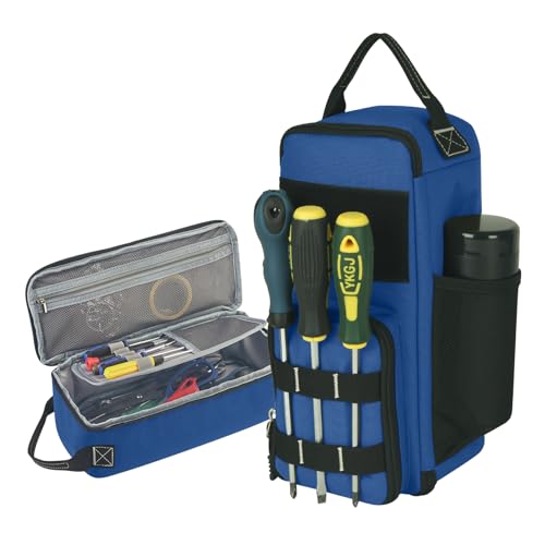 12.6" Heavy Duty Small Tool Bag Pouch for Men with Multiple Pockets,Blue | 1680D,Zipper,Portable Handle,Ideal for EDC,Motorcycles,Electricians;Stores Screwdrivers,Wrenches,Multimeters and Other Tools - color: Blue