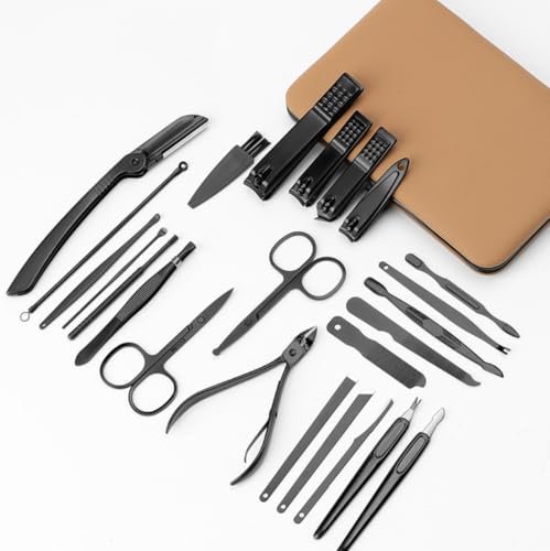 24pcs Manicure Pedicure Kit, Portable Nail Clipper Set with Brown Travel Case