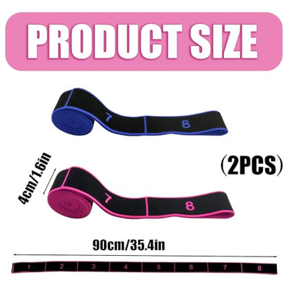 2PCS Fitness Resistance Band with Handles, Numbered 8 Segment Stretch Resistance Bands, Adjustable Stretching Exercise Band for Full Body Workout & Body Shaping - color: rose+blue