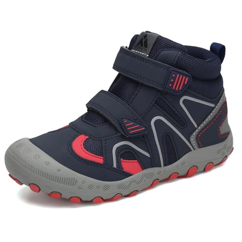 Mishansha Kids Water Resistant Hiking Boots, Boys Girls Anti Collision Anti-Skid Athletic Outdoor Adventure Trekking Shoes | Protective Toe, Adjustable Fit and Flexible Sole for Camping, School, Walking, Trekking, Trail Adventures and Everyday Wear - colo
