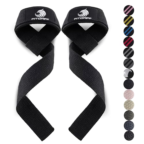 Fitgriff® Lifting Wrist Straps for Weightlifting, Gym, Deadlift, Workout (Made of Premium Cotton & Padded) - Men & Women - color: Black-Original, size: X-Small (under 6.3" Wrist)