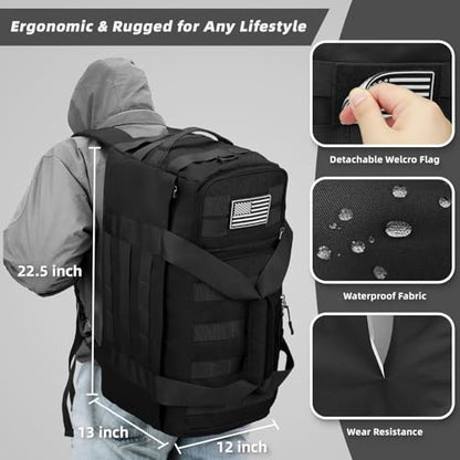 ZOMFELT Gym Bags for Men, 3-in-1 65L Large Sports Duffle Bag for Travel | Sports Basketball Bags with Removable Dividers & Shoe Compartment, Waterproof Weekender Overnight Travel bag, Black - size: Large