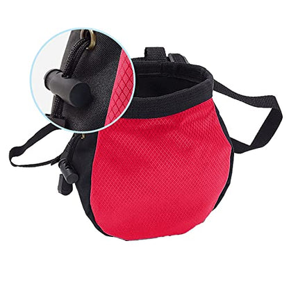 Rock Climbing Chalk Bag with Belt and Zipper Pocket for Fitness Gym Weight Lifting Hunting Bouldering Drawstring Magnesia Sack - color: Red