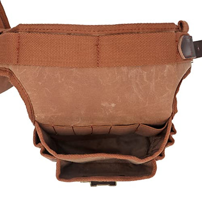 Tool Belt Bag with Suspenders-Carpenter Electrician Padded 5+ Pockets-Small | Heavy Duty Work Belt ,with Hammer Holder, Fit 28-42 inch Waist,Oil-Waxed Canvas, Leather Reinforcement, Multi-purpose Pockets