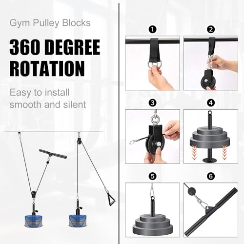 CNQLIS Gym Pulley Blocks - 3.54in/90mm Gym Wheel with Hanging Straps and Carabiner, Wall Mount Fixed Pulley, DIY Fitness Equipment - size: 3.54“ + 3.46”