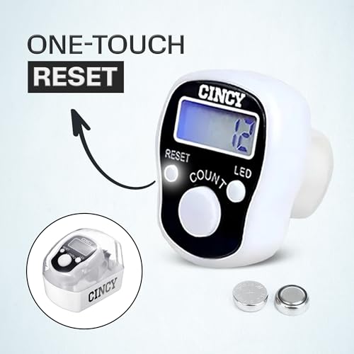 CINCY Clicker Counter with LED for Day & Night Use - Instant Reset, Accurate & Quiet, Long Battery Life - for People, Laps, Pitch, Golf, Baseball, Fish Counting, for Prayer, Everyday Prayer – 1 Pack - color: White