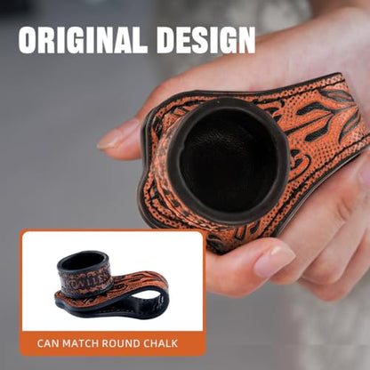 KONLLEN Leather Magnetic Chalk Holder, Pool Cue Accessory | Round or square engraved leather holder keeps billiard chalk secure and easy to reach during pool play. - color: VT Holder-Black-round