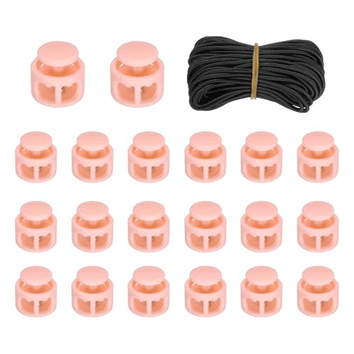 uxcell 20 Pcs Double Hole Cord Locks with 32.8 ft Elastic Cord, 14mm Nylon Spring Toggle Stopper Clip for Backpack Shoelaces Drawstring Paracord Pants, Nude Pink - color: Nude Pink, size: 14mm