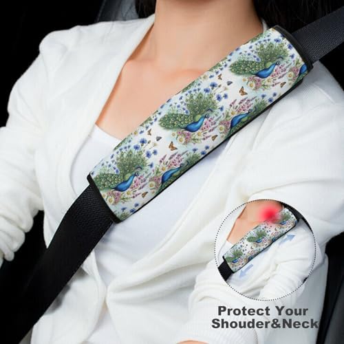 Universal Soft and Comfortable Seat Belt Shoulder Pad for Adult Use, Most Cars, 1 Pair Painting Feather Royal Peacock Bird Harness Pads Strap Anti-Slip Pad - color: Pattern 115