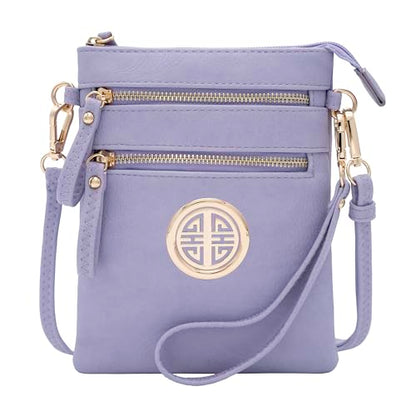 Solene Small Multi Zipper Pockets Crossbody Bag with Detachable Wristlet - color: Lavender