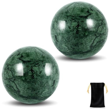 Learay 2Pcs Baoding Balls, Boading Balls for Hand Therapy, Green, 2 inch | Chinese Health Exercise Massage Balls with Carry Pouch for Stress Relief Meditation Ball - color: Green/2 Inch