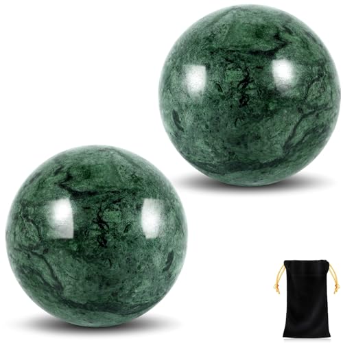 Learay 2Pcs Baoding Balls, Boading Balls for Hand Therapy, Green, 2 inch | Chinese Health Exercise Massage Balls with Carry Pouch for Stress Relief Meditation Ball - color: Green/2 Inch
