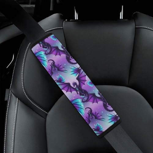 Universal Fit Car Seat Belt Pad for Elderly Support, All Vehicles, 2 Piece Dragon Fantasy Purple Automotive Seat Belt Protector Pressure Relief - color: Pattern 1248