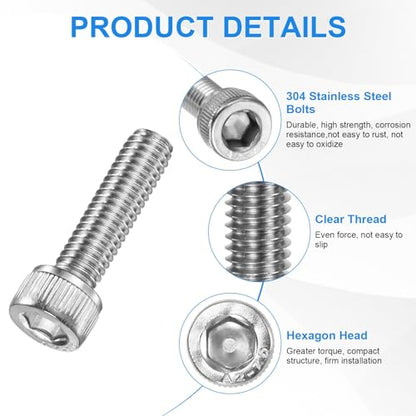 M METERXITY 20-Pack M6 x 22mm Socket Head Cap Screws, 304 Stainless Steel Hex Machine Bolts, Allen Socket Drive Screw with Hex Wrench for Repair/DIY, Fully Threaded Fasteners Kit [Silver] - size: M6 x 22mm
