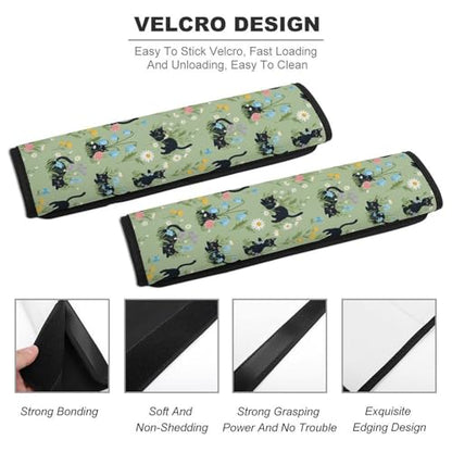 2 Pack Soft Padded Seat Belt Cover for Girls and Boys, All Vehicles, Black Cat Flower Harness Pads Strap, Anti-Slip Pad - color: Pattern 1121