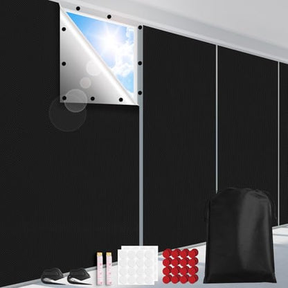 FADOTY 100% Blackout Curtains 2 Pack, 57"x 118" Black Out Window Cover | Blackout Window Film Shades Blinds, Cuttable, No Drill, Sun Heat Light Blocker for Bedroom, Nursery, Media Room, RV, Black - color: Black, size: 57"W x 118"H (Pack of 2)
