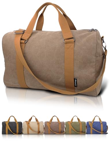 Duffle Bag for Travel, Gym Bags for Men, Weekender Bags for Women, Carry On Bag with Luggage Sleeve, Canvas Bag with Shoulder Strap (Brown) - color: Brown