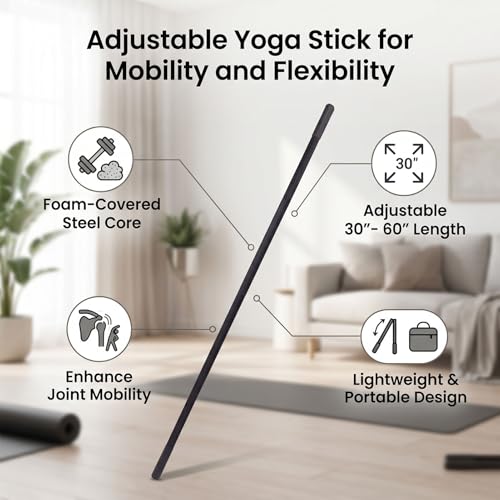 Stick Exercise Bar 30 45 60 Inch Stretching Mobility Bar with Full Foam Sleeve Steel for Pilates Flexibility Training Home Gym Use