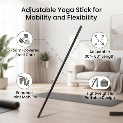 ZJchao Adjustable Yoga Stick Exercise Stretching Mobility Bar 3 Lengths 30 45 60 Inches with Full Foam Sleeve for Home Gym Pilates Flexibility Training