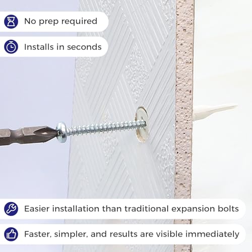 200PCs Self Drilling Drywall Anchors Kit - 75LB Heavy Duty Plastic Drywall Hangers with 100 Self-Tapping Screws - Mounting Hardware for Sheetrock Anchors