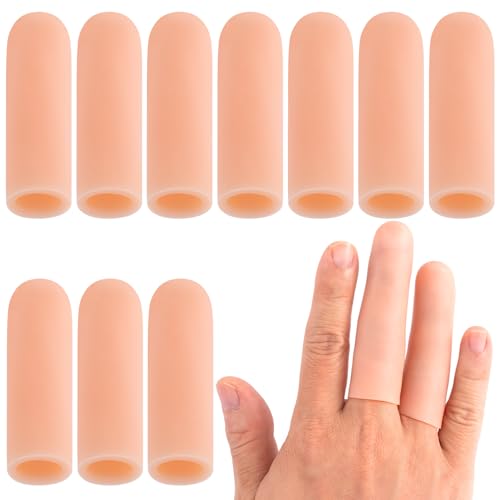 Joez Wonderful 10pcs Gel Finger Cots, Long Silicone Finger Protectors, Finger Caps Covers Finger Sleeves Fingertips Protection for Finger Cracking Blister (Beige, Small) - color: [10pcs Long] Small, Beige
