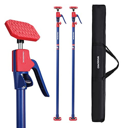 WORKPRO Cabinet Jacks, 54-114 in Adjustable Support Pole, 154 lbs, 2-Pack | ±65° Pivoting Non-Slip Pads, Steel Construction & Aluminum Handle, Fine Adjust & Quick Release, For Cabinet, Drywall & Cargo - size: Long-54"-114" 2PC