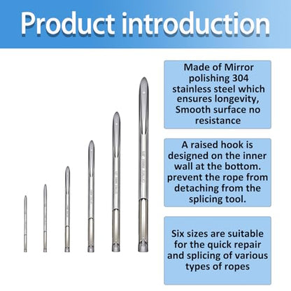 XIALUO Rope Splicing Tool Kit with 6 Stainless Steel Mirror polishing Splicing Tool and Fids Pusher Suitable for Rapid Recovery and Splice Double Braid Rope