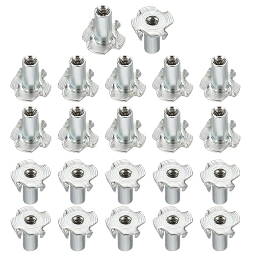 HARFINGTON M4x14mm T-Nuts 4 Pronged Tee Nut 0.57" x 0.55" Fully Thread Carbon Steel Inserts for Wood, Rock Climbing Holds, Cabinetry, Furniture 50pcs - size: M4x14mm