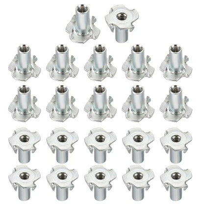HARFINGTON M4x14mm T-Nuts 4 Pronged Tee Nut 0.57" x 0.55" Fully Thread Carbon Steel Inserts for Wood, Rock Climbing Holds, Cabinetry, Furniture 50pcs - size: M4x14mm