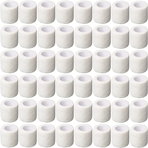 Treela 64 Pack 2" x 5 Yards Self Adhesive Cohesive Bandage Wraps, Elastic Breathable Athletic Tape, Flexible Self Adherent Bandage Rolls for Wrist, Ankle, Fingers, Sports & Pets (White) - color: White, size: 2 Inch X 5 Yard