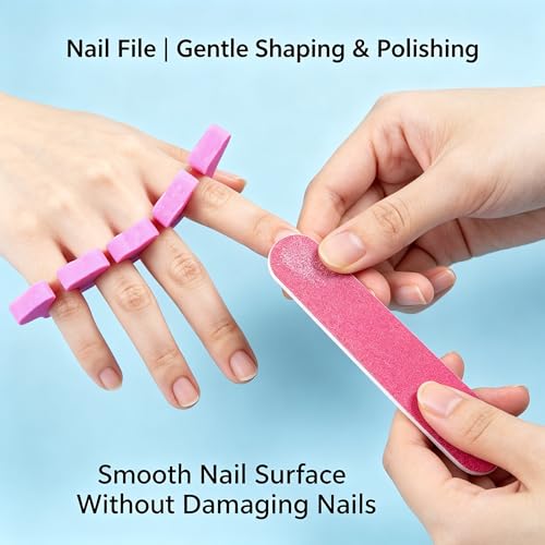 6 Piece Manicure Kit, Portable Nail Care Set with Case, Metal Pusher Nail File Clipper Brush Finger Separator, Travel Tool Set, Rose Red