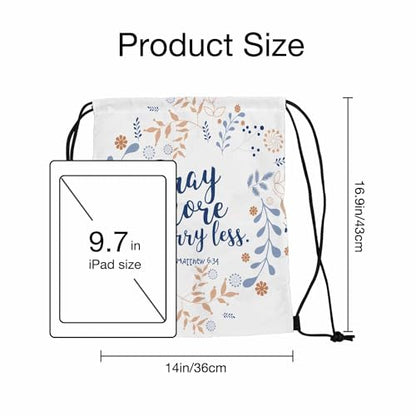 Drawstring Backpack Gym Backpack Bible Quote Lightweight Waterproof Pray More Worryless Flower Wreath Long Branch Dandelion 14x16.9 Inch - color: Bible Quote
